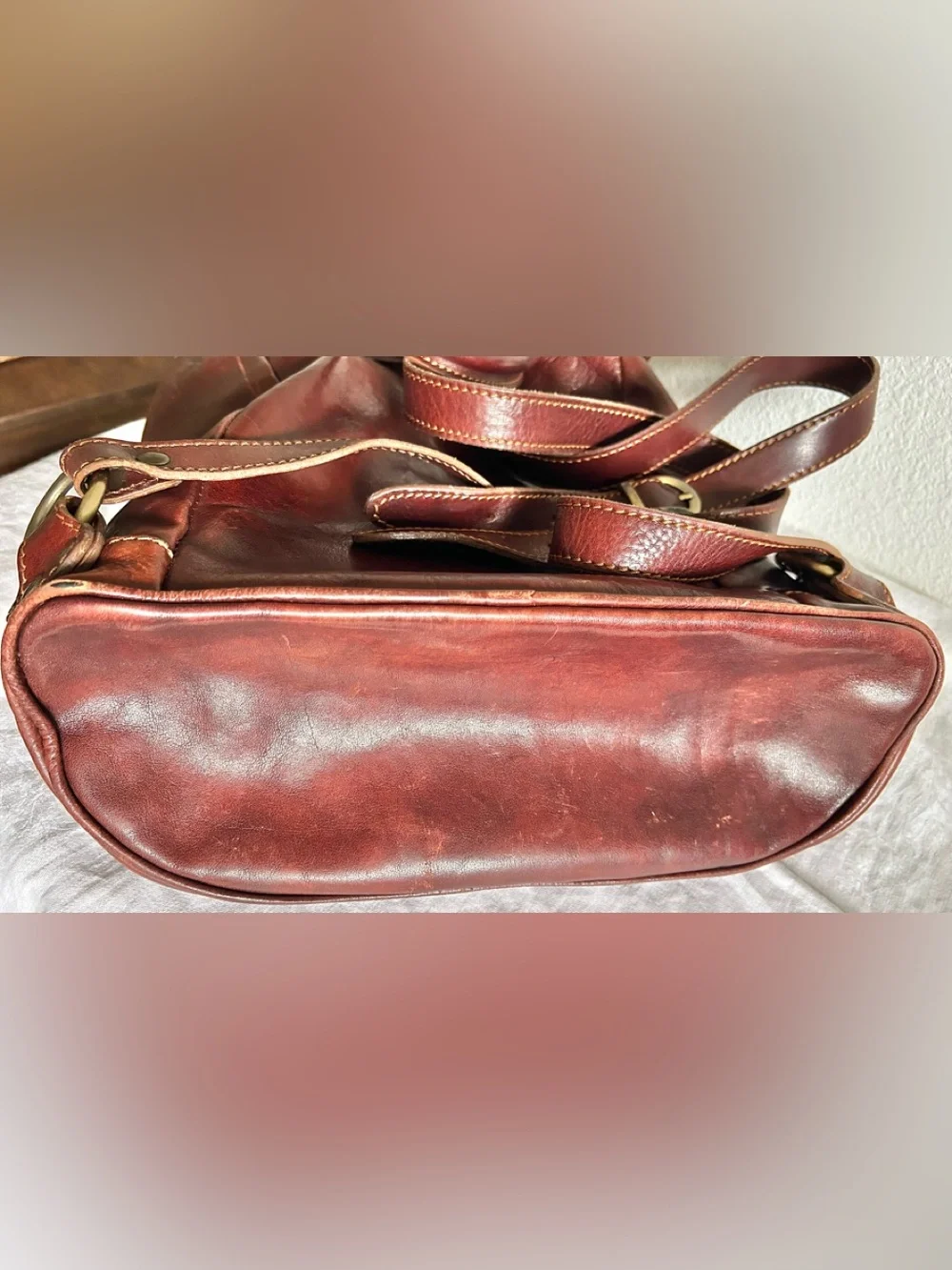 Vintage ALESSIA Genuine Leather Handmade Italian Brown Backpack Brass Hardware